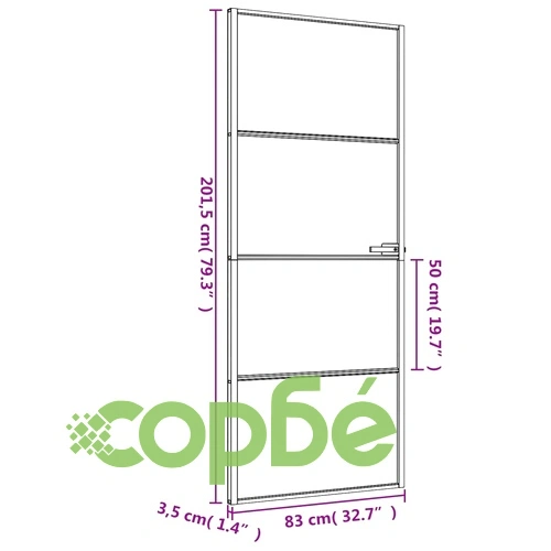 Интериорна врата черна 83x201,5 см закалено стъкло и алуминий ➤ топ цена ➤ sorbe.bg