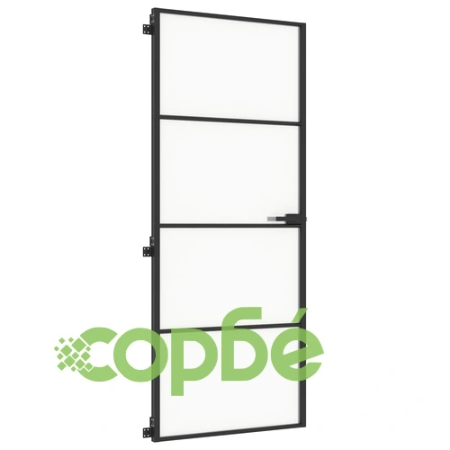 Интериорна врата черна 83x201,5 см закалено стъкло и алуминий ➤ топ цена ➤ sorbe.bg