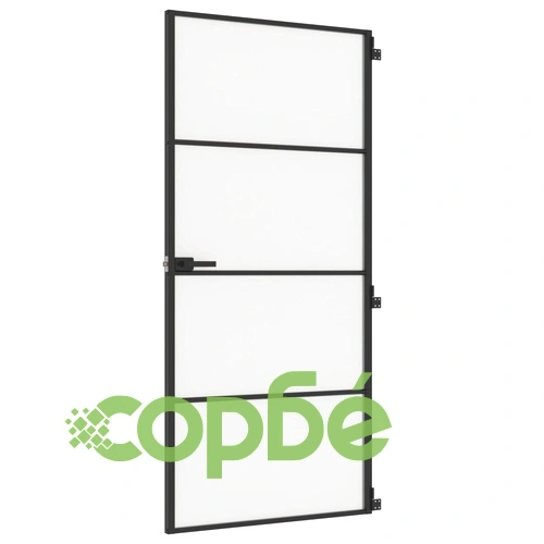 Интериорна врата черна 93x201,5 см закалено стъкло и алуминий ➤ топ цена ➤ sorbe.bg