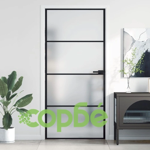 Интериорна врата черна 93x201,5 см закалено стъкло и алуминий ➤ топ цена ➤ sorbe.bg