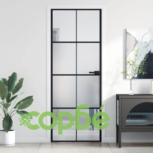 Интериорна врата черна 76x201,5 см закалено стъкло и алуминий ➤ топ цена ➤ sorbe.bg