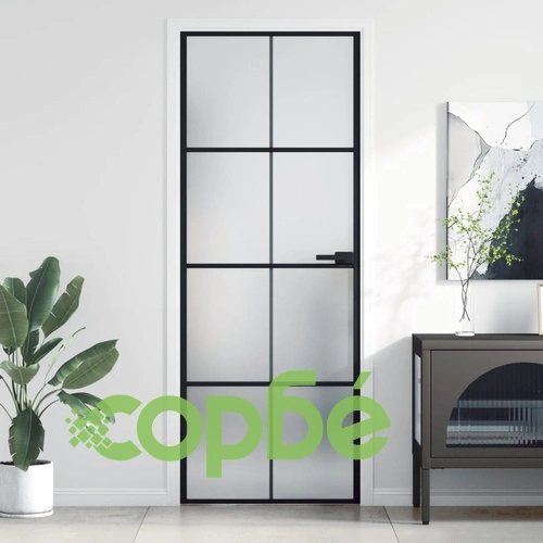 Интериорна врата черна 76x201,5 см закалено стъкло и алуминий ➤ топ цена ➤ sorbe.bg