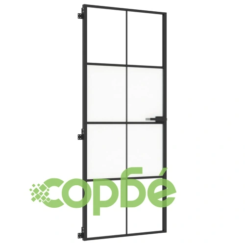 Интериорна врата черна 83x201,5 см закалено стъкло и алуминий ➤ топ цена ➤ sorbe.bg