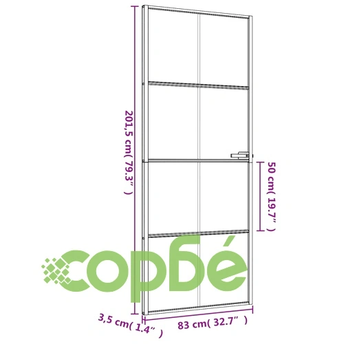Интериорна врата черна 83x201,5 см закалено стъкло и алуминий ➤ топ цена ➤ sorbe.bg