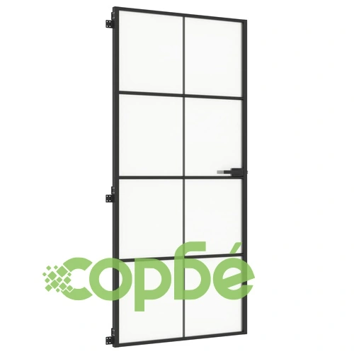 Интериорна врата черна 93x201,5 см закалено стъкло и алуминий ➤ топ цена ➤ sorbe.bg