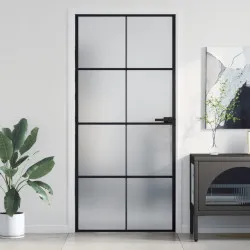 Интериорна врата черна 93x201,5 см закалено стъкло и алуминий
