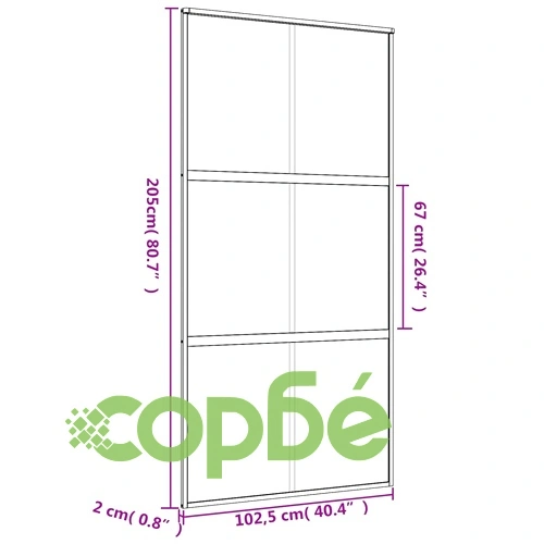 Плъзгаща се врата 102,5x205 см матирано ESG стъкло и алуминий ➤ топ цена ➤ sorbe.bg