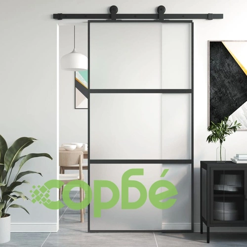 Плъзгаща се врата черна 102,5x205 см закалено стъкло и алуминий ➤ топ цена ➤ sorbe.bg