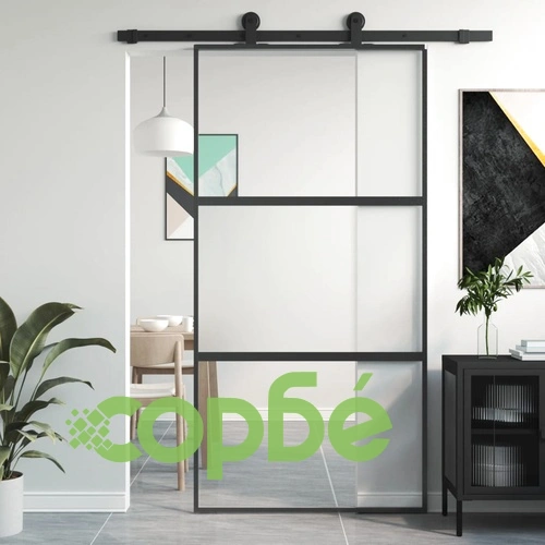Плъзгаща се врата черна 102,5x205 см закалено стъкло и алуминий ➤ топ цена ➤ sorbe.bg