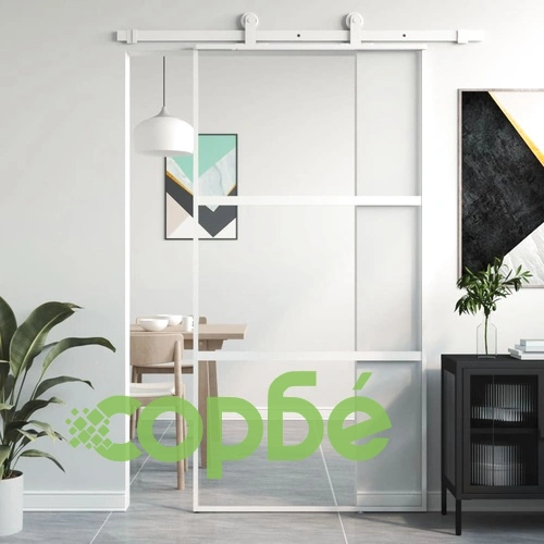 Плъзгаща се врата бяла 102,5x205 см закалено стъкло и алуминий ➤ топ цена ➤ sorbe.bg