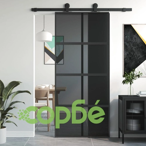 Плъзгаща се врата, черна, 90x205 см, закалено стъкло и алуминий ➤ топ цена ➤ sorbe.bg