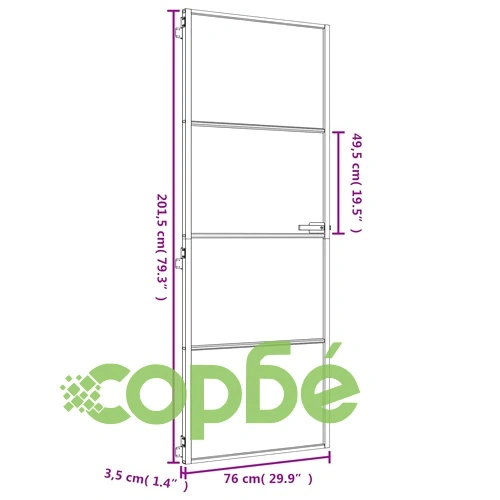 Интериорна врата златиста 76x201,5 см закалено стъкло алуминий ➤ топ цена ➤ sorbe.bg