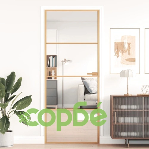 Интериорна врата златиста 83x201,5 см закалено стъкло, алуминий ➤ топ цена ➤ sorbe.bg