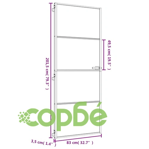 Интериорна врата златиста 83x201,5 см закалено стъкло, алуминий ➤ топ цена ➤ sorbe.bg
