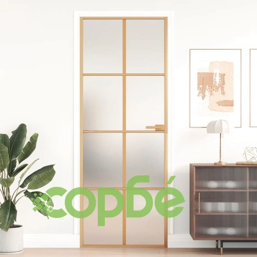 Интериорна врата златиста 76x201,5 см закалено стъкло алуминий ➤ топ цена ➤ sorbe.bg