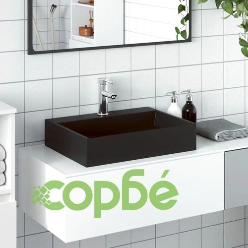 Мивка, 50x38x11 см, минерална/мраморна отливка, черен мат ➤ топ цена ➤ sorbe.bg