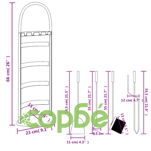Комплект инструменти за камина от 5 части 23x15x66 см стомана ➤ топ цена ➤ sorbe.bg