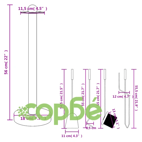 Комплект инструменти за камина от 5 части 18x56 см стомана ➤ топ цена ➤ sorbe.bg