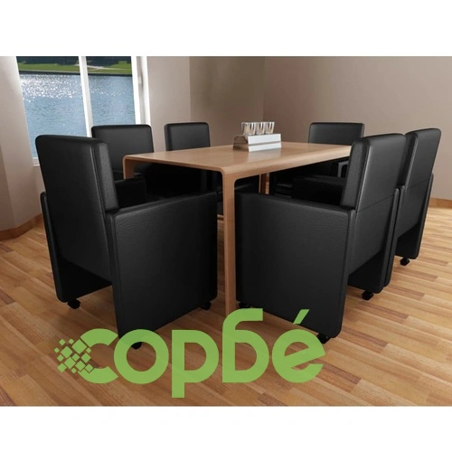 Трапезни столове, 6 бр, черни, изкуствена кожа ➤ топ цена ➤ sorbe.bg