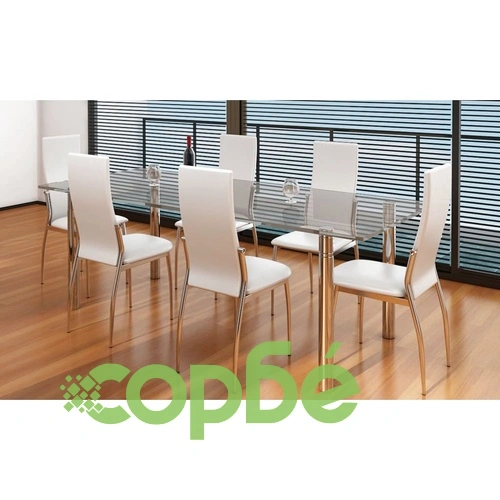 Трапезни столове, 6 бр, бели, изкуствена кожа ➤ топ цена ➤ sorbe.bg