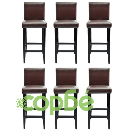 Бар табуретки, 6 бр, тъмнокафяви, изкуствена кожа ➤ топ цена ➤ sorbe.bg
