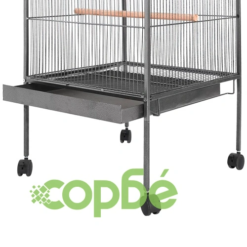 Клетка за птици с покрив, стомана, черна, 66x66x155 cм ➤ топ цена ➤ sorbe.bg