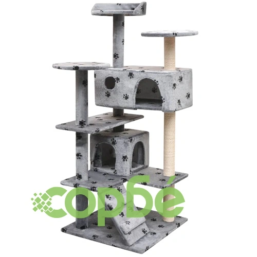Котешко дърво със сизалени стълбове, 125 см, сиво, на лапички ➤ топ цена ➤ sorbe.bg