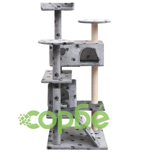Котешко дърво със сизалени стълбове, 125 см, сиво, на лапички ➤ топ цена ➤ sorbe.bg