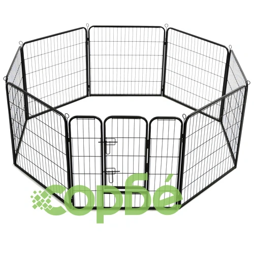 Заграждение за куче, 8 панела, стомана, 80x80 см, черно ➤ топ цена ➤ sorbe.bg