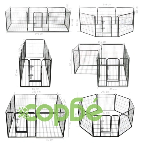 Заграждение за куче, 8 панела, стомана, 80x80 см, черно ➤ топ цена ➤ sorbe.bg