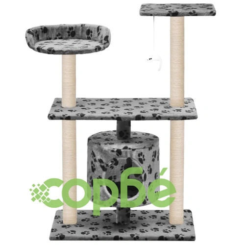 Котешко дърво със сизалени стълбове, 95 см, сиво, на лапички ➤ топ цена ➤ sorbe.bg