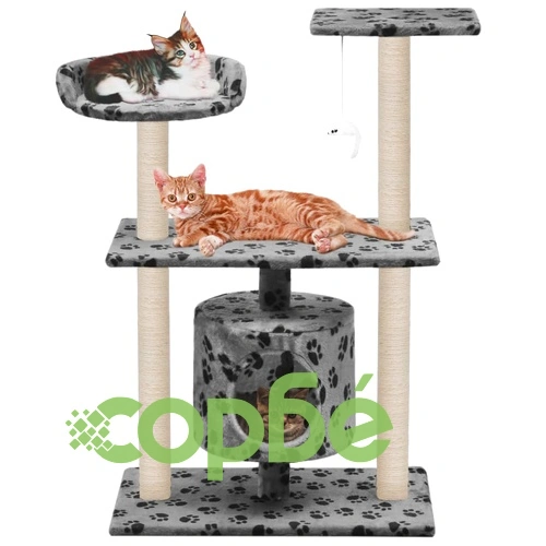 Котешко дърво със сизалени стълбове, 95 см, сиво, на лапички ➤ топ цена ➤ sorbe.bg