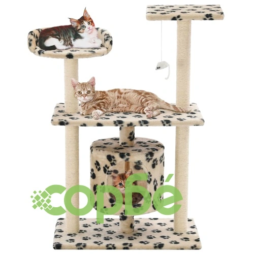 Котешко дърво със сизалени стълбове, 95 см, бежово, на лапички ➤ топ цена ➤ sorbe.bg