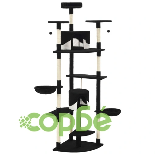 Котешко дърво със сизалени стълбове, 203 см, черно и бяло ➤ топ цена ➤ sorbe.bg