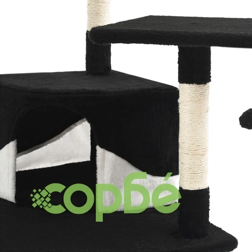 Котешко дърво със сизалени стълбове, 203 см, черно и бяло ➤ топ цена ➤ sorbe.bg