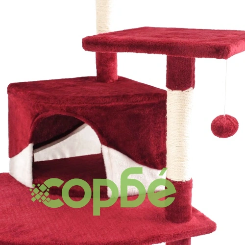 Котешко дърво със сизалени стълбове, 203 см, червено и бяло ➤ топ цена ➤ sorbe.bg