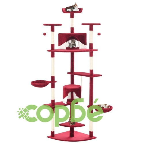 Котешко дърво със сизалени стълбове, 203 см, червено и бяло ➤ топ цена ➤ sorbe.bg