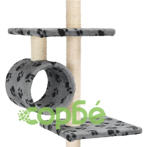 Котешко дърво със сизалени стълбове, 260 см, сиво, на лапички  ➤ топ цена ➤ sorbe.bg