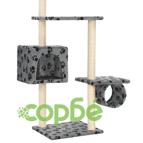 Котешко дърво със сизалени стълбове, 260 см, сиво, на лапички  ➤ топ цена ➤ sorbe.bg