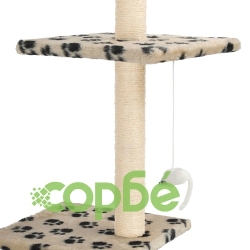 Котешко дърво със сизалени стълбове, 260 см, бежово, на лапички ➤ топ цена ➤ sorbe.bg