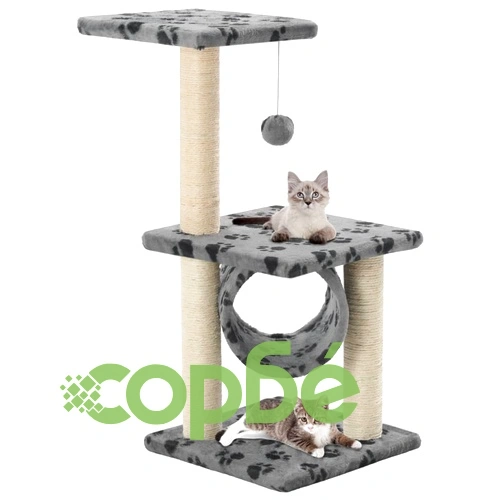 Котешко дърво със сизалени стълбове, 65 см, сиво, на лапички ➤ топ цена ➤ sorbe.bg