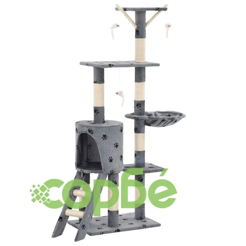 Котешко дърво със сизалени стълбове, 138 см, сиво, на лапички ➤ топ цена ➤ sorbe.bg