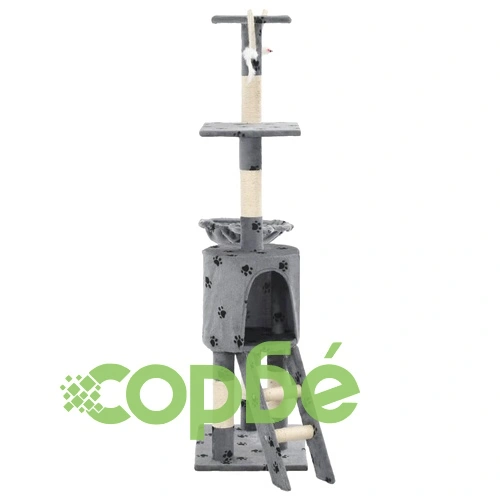 Котешко дърво със сизалени стълбове, 138 см, сиво, на лапички ➤ топ цена ➤ sorbe.bg