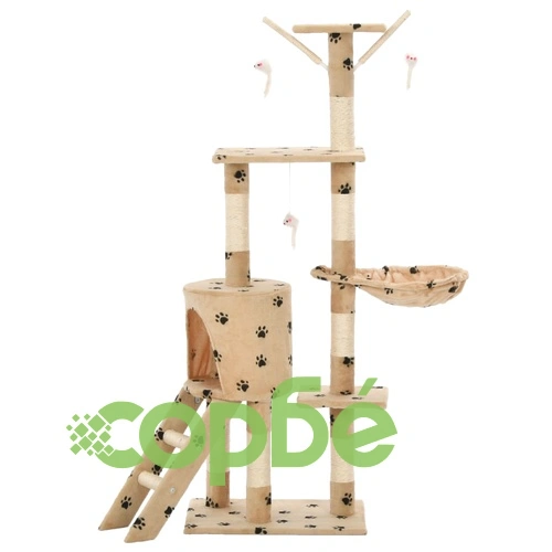 Котешко дърво със сизалени стълбове, 138 см, бежово, на лапички ➤ топ цена ➤ sorbe.bg