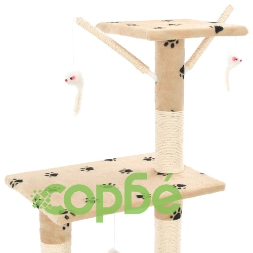 Котешко дърво със сизалени стълбове, 138 см, бежово, на лапички ➤ топ цена ➤ sorbe.bg