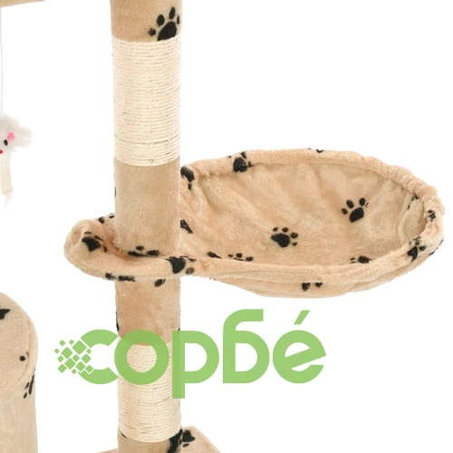 Котешко дърво със сизалени стълбове, 138 см, бежово, на лапички ➤ топ цена ➤ sorbe.bg
