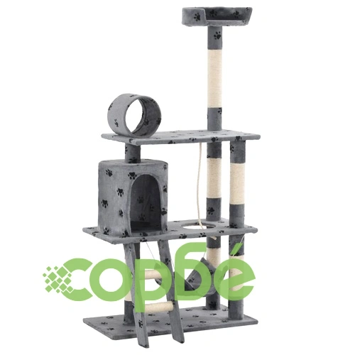 Котешко дърво със сизалени стълбове, 140 см, сиво, на лапички ➤ топ цена ➤ sorbe.bg