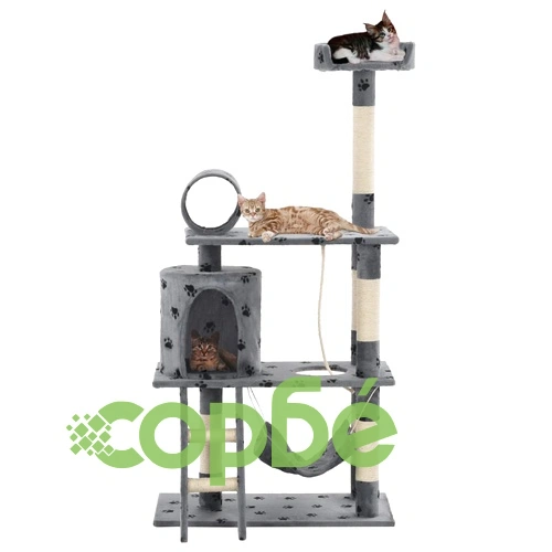 Котешко дърво със сизалени стълбове, 140 см, сиво, на лапички ➤ топ цена ➤ sorbe.bg