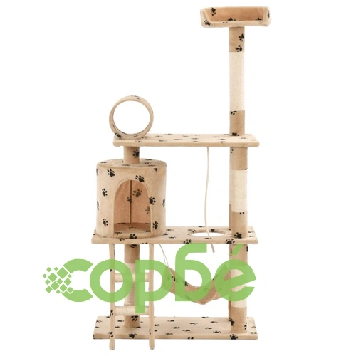 Котешко дърво със сизалени стълбове, 140 см, бежово, на лапички ➤ топ цена ➤ sorbe.bg