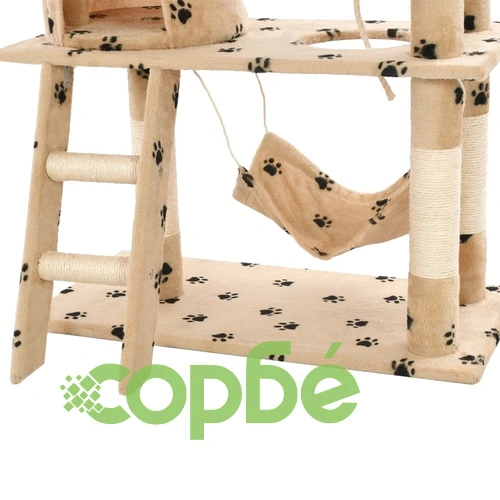 Котешко дърво със сизалени стълбове, 140 см, бежово, на лапички ➤ топ цена ➤ sorbe.bg